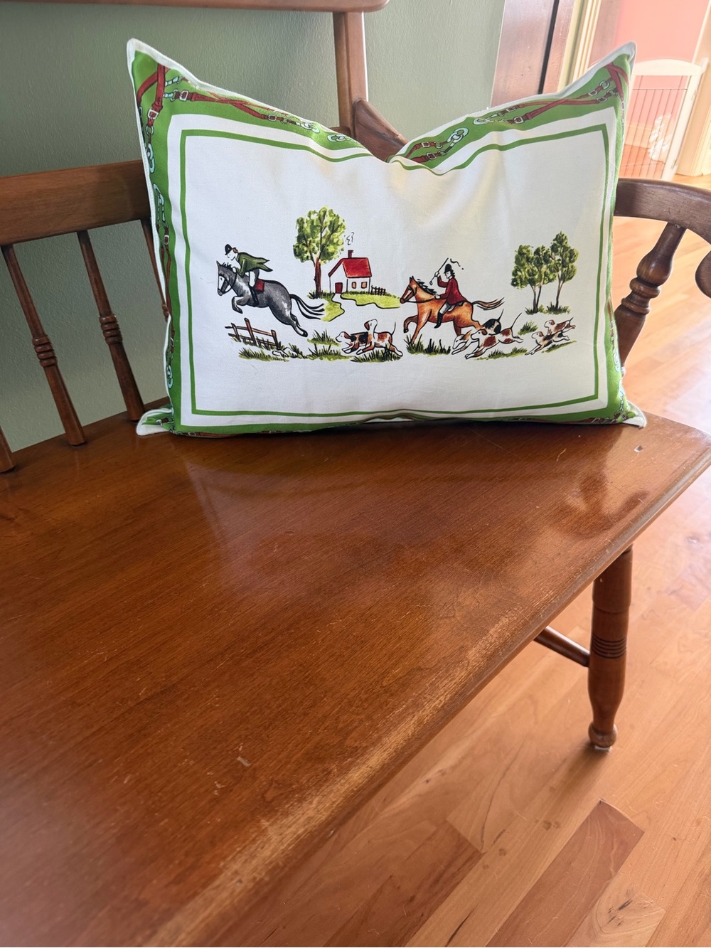 Green Border Fox Hunt Decorative Throw Pillow
